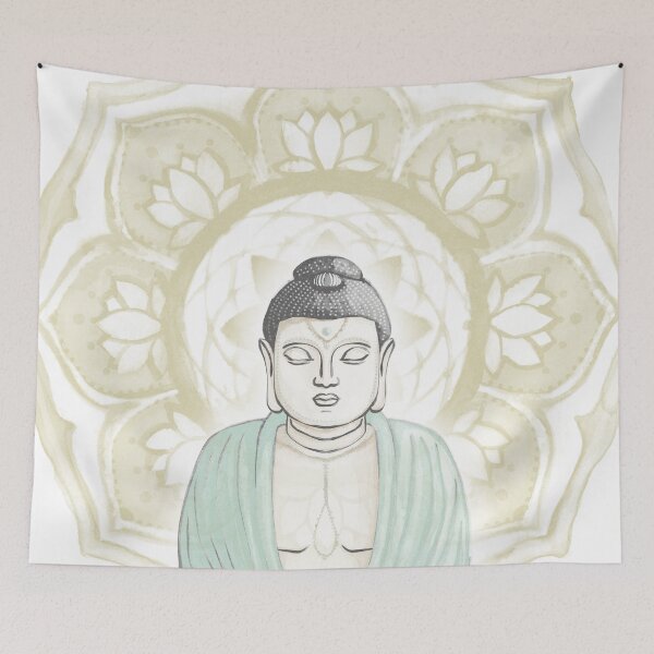 Item preview, Buddha Padma Watercolor - Dove Slate Mint - Gold Halo designed and sold by Irene Estelle.