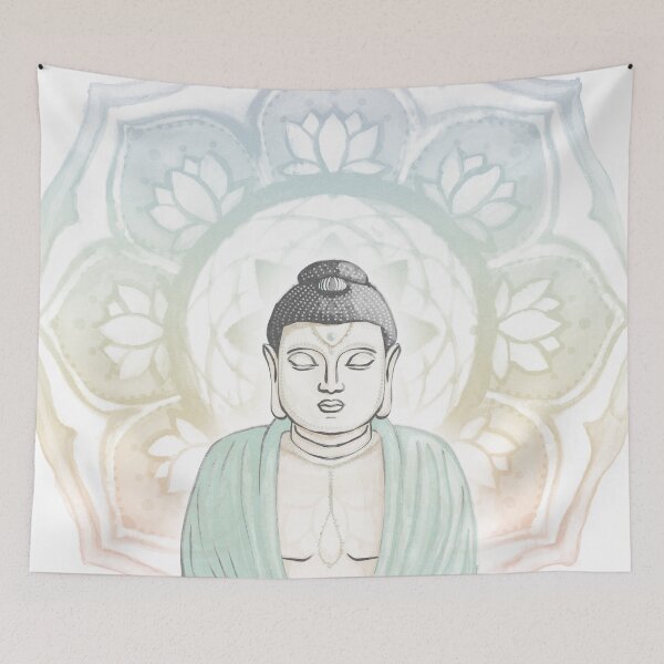 Item preview, Buddha Padma Watercolor - Dove Slate Mint - Rainbow Sorbet Halo designed and sold by Irene Estelle.