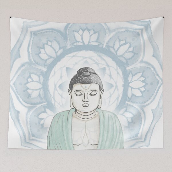 Item preview, Buddha Padma Watercolor - Dove Slate Mint - Sky Halo designed and sold by Irene Estelle.