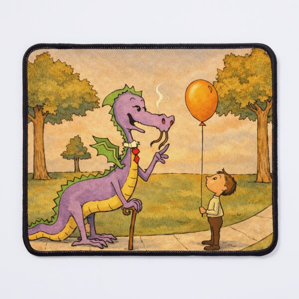 Item preview, Vintage Cartoon Dragon and Boy Balloon Illustration for Whimsical Art Lovers designed and sold by RickE.