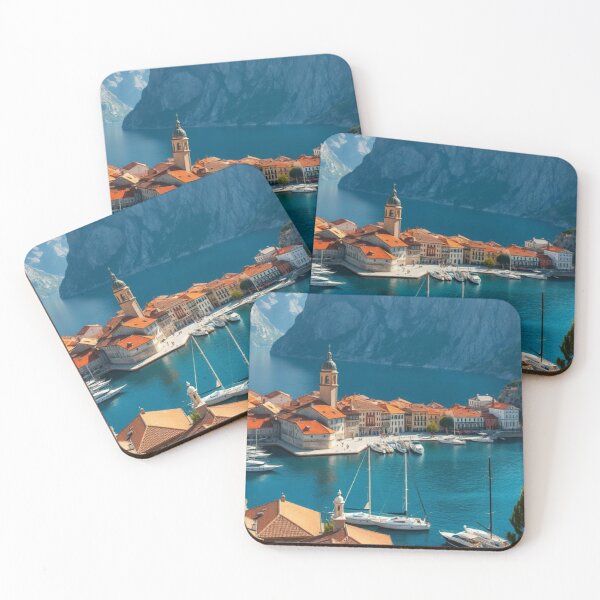 Item preview, Mediterranean Village Harbor Under Towering Mountain Peaks designed and sold by Jade Ado.