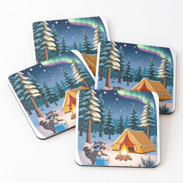 Item preview, Funny Raccoon Raiding Cooler Winter Camping Cartoon Art designed and sold by Falconwolf.