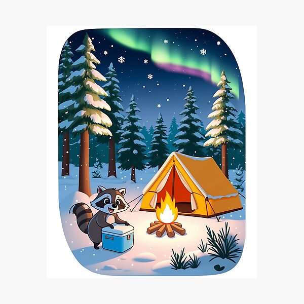 Item preview, Funny Raccoon Raiding Cooler Winter Camping Cartoon Art designed and sold by Falconwolf.