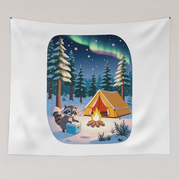 Item preview, Funny Raccoon Raiding Cooler Winter Camping Cartoon Art designed and sold by Falconwolf.