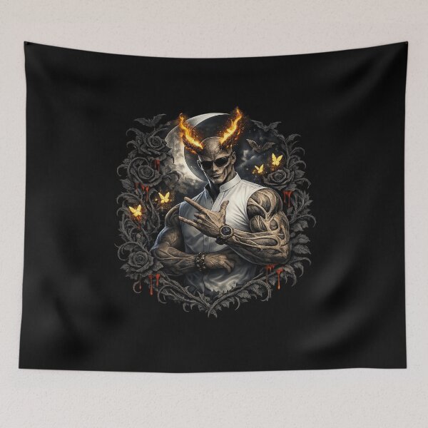Item preview, Gothic Fire Horn Demon Skeleton – Dark Floral Moon Gothic Art Sticker designed and sold by CutePearlStudio.