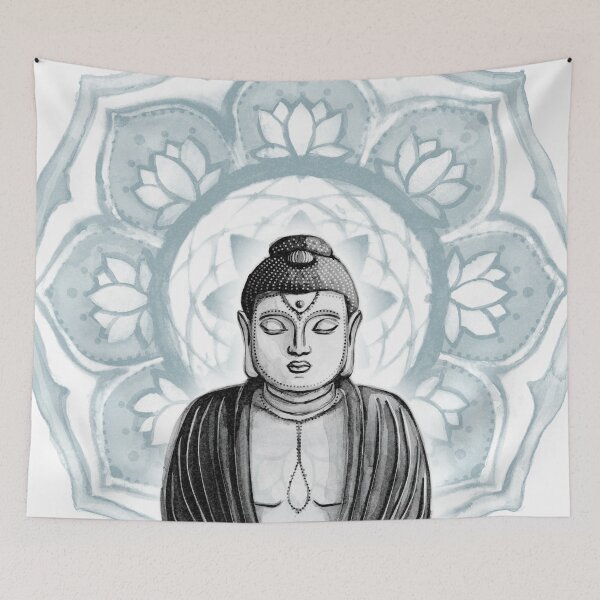 Item preview, Buddha Padma Watercolor - Snow Coal Peacock designed and sold by Irene Estelle.