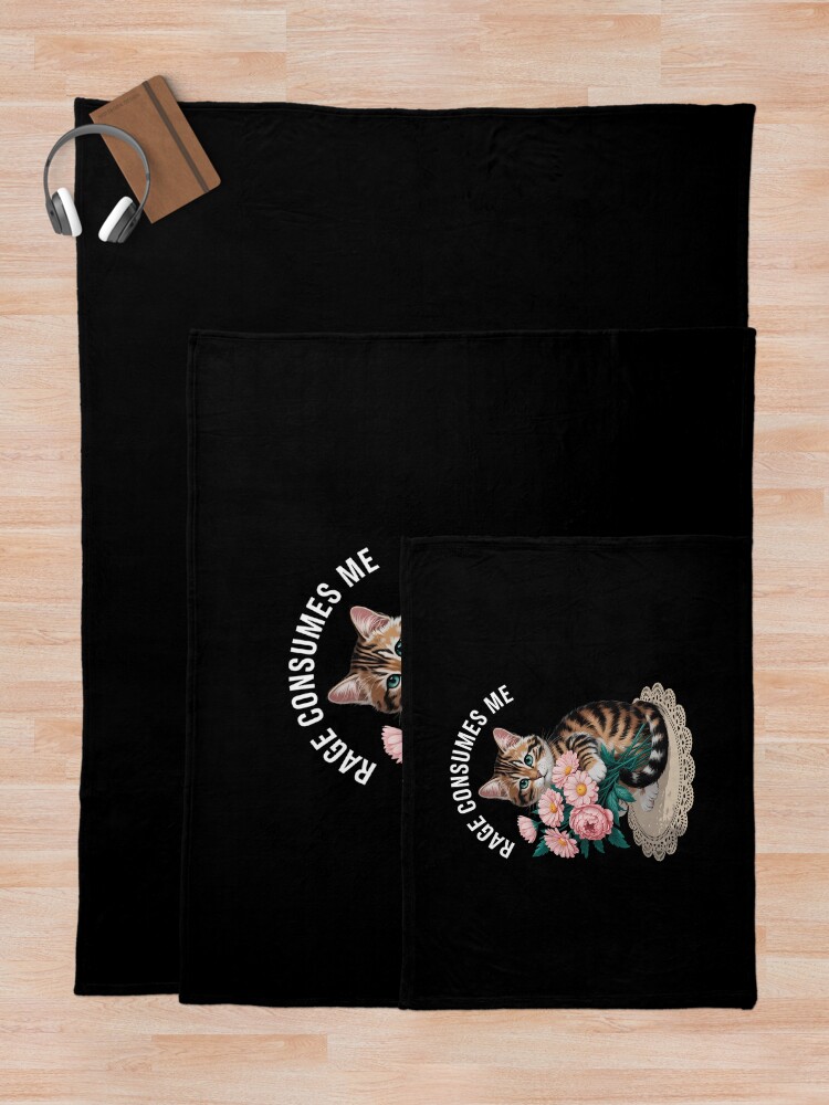 Thumbnail 5 of 6, Throw Blanket, Cat Rage Consumes Me designed and sold by IdunayaStore.