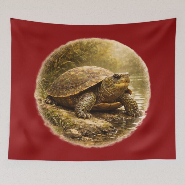 Item preview, Woodland Pond Turtle – Nature Wildlife Portrait designed and sold by TheJoyfulPen.