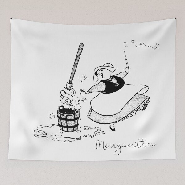 Item preview, Copy of Merryweather · Black and White Illustration · Classic Fairy · Vintage Animation Art Print - Calligraphy designed and sold by Atropa Parcae.
