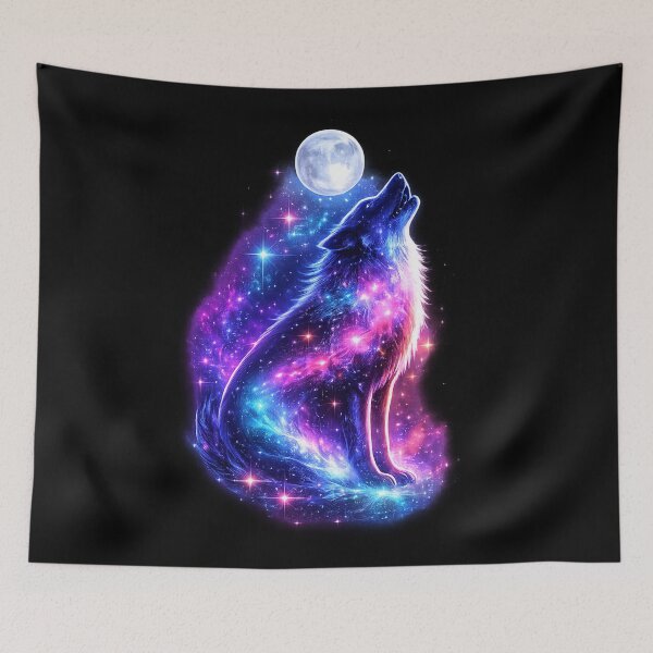 Item preview, Cosmic Wolf Howling at Moon Galaxy Art – Neon Space Wolf with Stars and Nebula Night Sky Aesthetic designed and sold by TTM Inspirational.