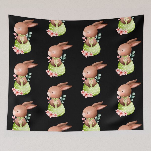 Item preview, Cute Brown Easter Bunny Sticker – Watercolor Rabbit in Green Egg Shell with Spring Flowers Kawaii Animal Sticker designed and sold by FestivityFinds.