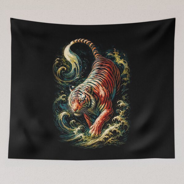 Item preview, Tiger Emerging from Ocean Waves Wildlife Art designed and sold by PSYNOVA.