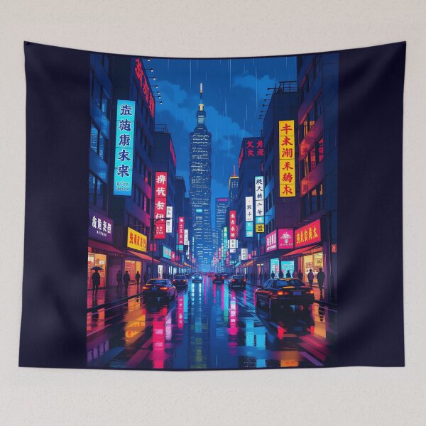 Item preview, Taipei Night Vibes the capital of Taiwan - Neon Rain Night: Neon City District designed and sold by Wiss2Arts.