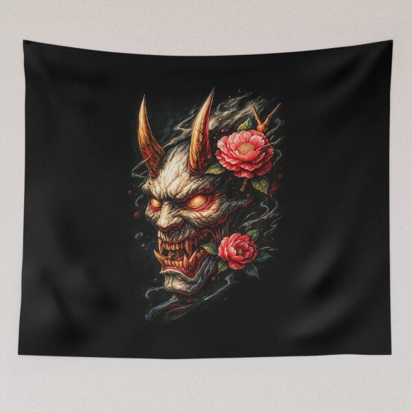 Item preview, Oni Demon Mask with Red Roses Japanese Art designed and sold by PSYNOVA.