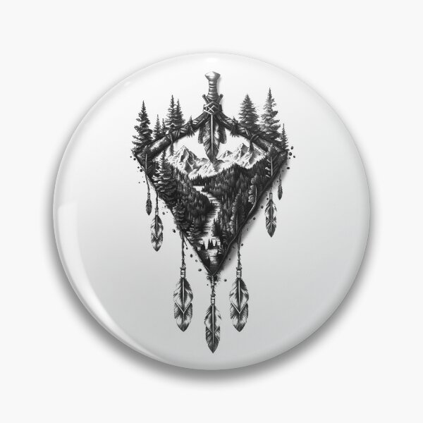 Item preview, Mountain Forest Arrowhead Sword Design | Wilderness Adventure Black and White Art designed and sold by inkoutninja.