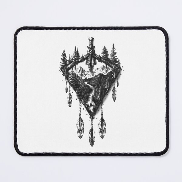 Item preview, Mountain Forest Arrowhead Sword Design | Wilderness Adventure Black and White Art designed and sold by inkoutninja.