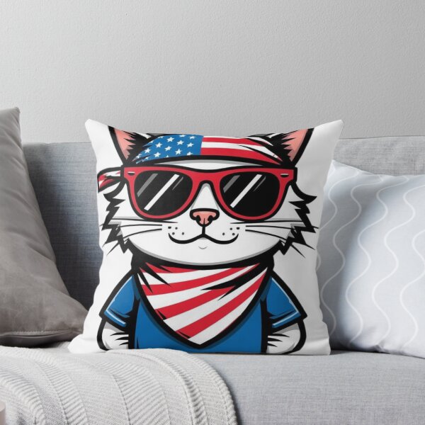 Aperçu de l'œuvre Chat patriotique stylé avec lunettes de soleil – Motif chat amusant drapeau américain créée et vendue par Riksop.