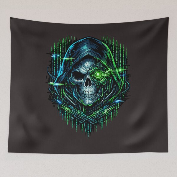 Item preview, Cyberpunk Hacker Skull Matrix Code designed and sold by Thaivi Design.