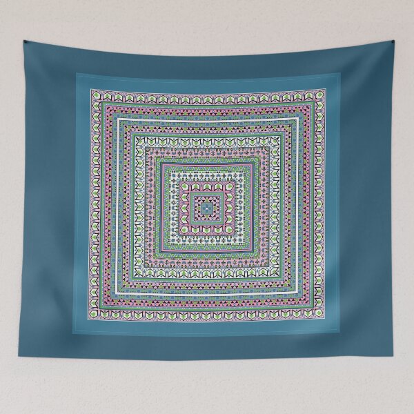 Item preview, Blue and green square ethnic ornament scarf designed and sold by fuzzyfox.