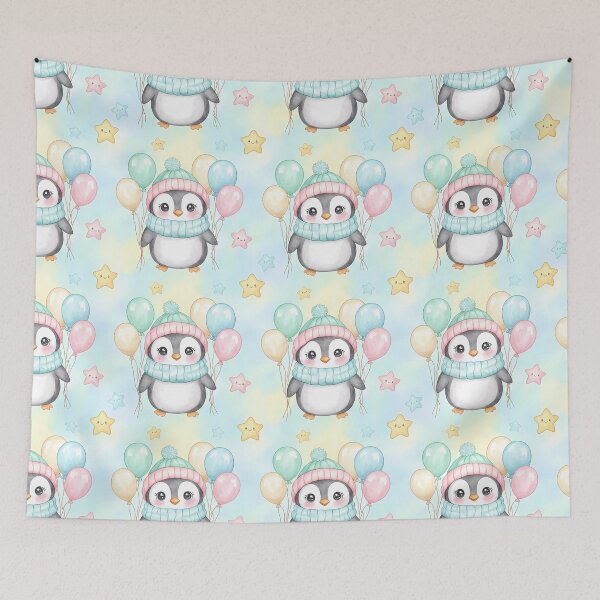 Item preview, Kawaii Penguin with Balloons Pattern designed and sold by naragon4289.