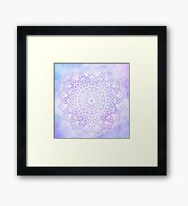 White Mandala on Pastel Purple and Blue Textured Background Framed Print