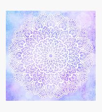 White Mandala on Pastel Purple and Blue Textured Background Photographic Print