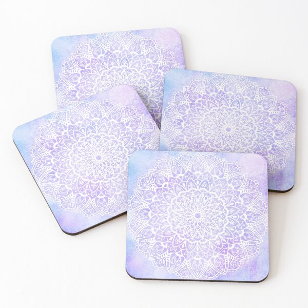 Item preview, White Mandala on Pastel Purple and Blue Textured Background designed and sold by Kelly Dietrich Mandala & Fractal Art.