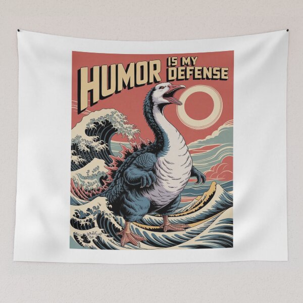 Item preview, Humor Is My Defense – Retro Kaiju Goose Wave Graphic T-Shirt Design designed and sold by NewUSShop.