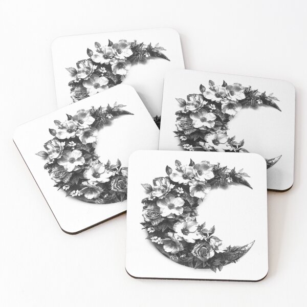 Item preview, Floral Crescent Moon Design | Black and White Botanical Celestial Art designed and sold by inkoutninja.