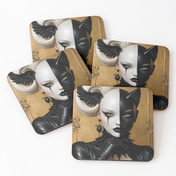 Item preview, Black and White Gothic Catwoman Portrait designed and sold by Kaleidoscope Print.