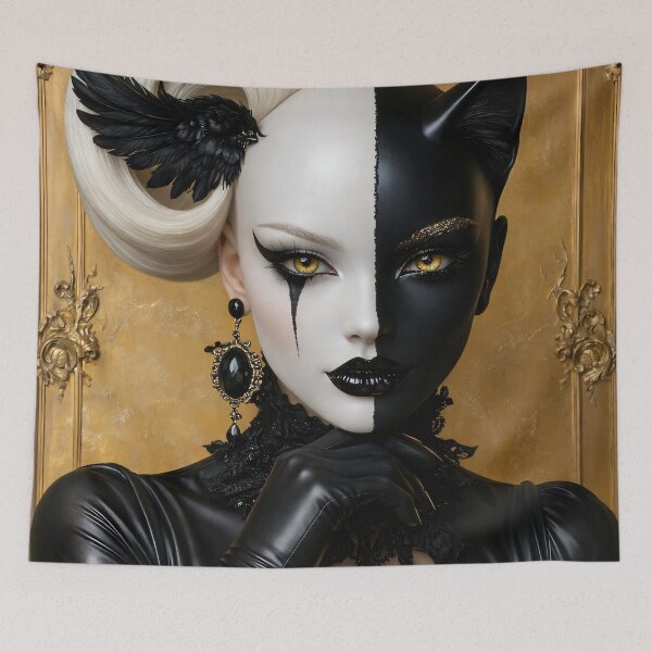Item preview, Black and White Gothic Catwoman Portrait designed and sold by Kaleidoscope Print.