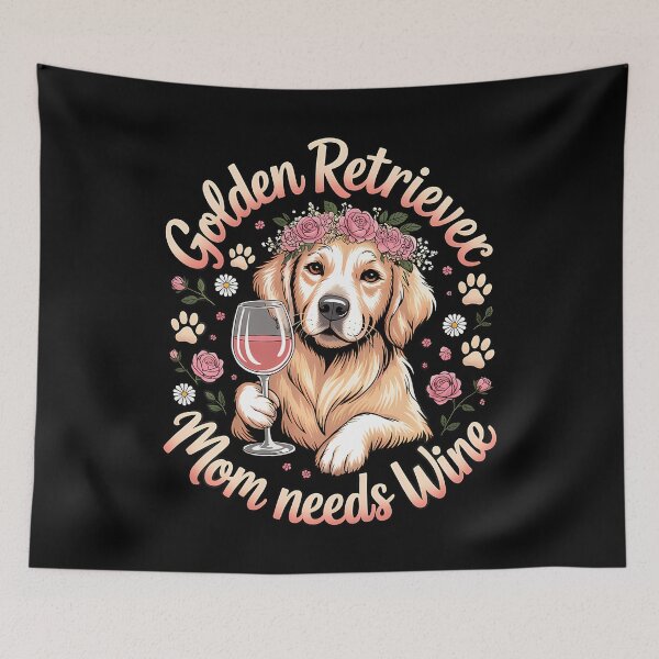 Item preview, Golden Retriever Mom Needs Wine Floral designed and sold by Dear-Blue.