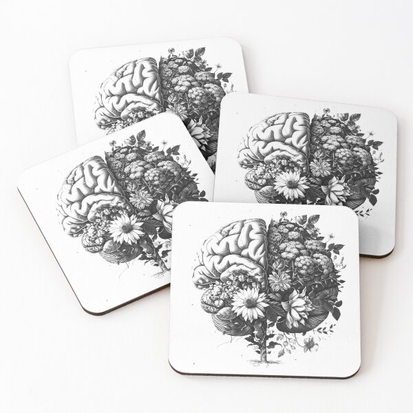 Item preview, Floral Brain Design | Black and White Mind Nature Botanical Art designed and sold by inkoutninja.
