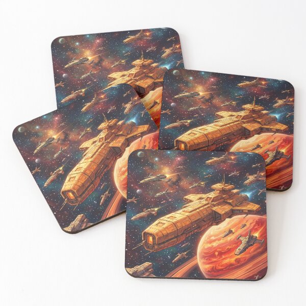 Item preview, Spaceships in Nebula with Ringed Planet designed and sold by ForThe2F0X1Folks.