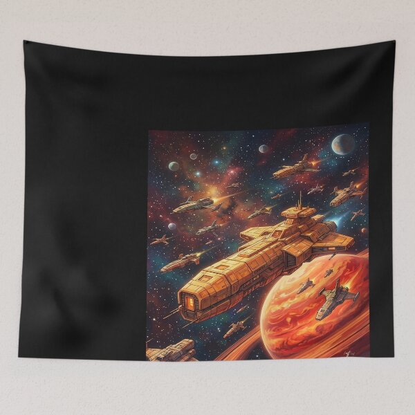 Item preview, Spaceships in Nebula with Ringed Planet designed and sold by ForThe2F0X1Folks.