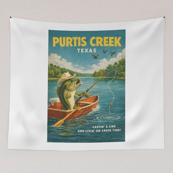 Item preview, Purtis Creek Texas Bass Fishing Lake Cabin Vintage Outdoor designed and sold by Aryabek.