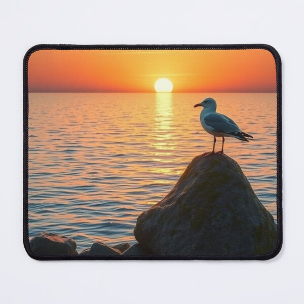Item preview, Seagull Watching Ocean Sunset From Rocks designed and sold by Vida e Arte.