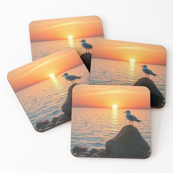 Item preview, Seagull Watching Ocean Sunset From Rocks designed and sold by Jade Ado.