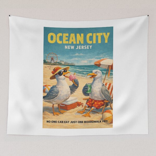 Item preview, Ocean City New Jersey Boardwalk Beach Seagulls Vintage Summer Travel  designed and sold by Aryabek.