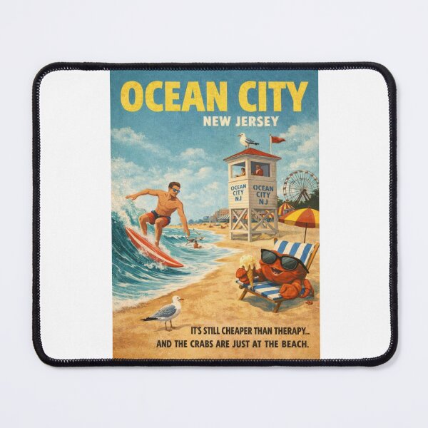 Item preview, Ocean City New Jersey Boardwalk Beach Pier 60 Surfing Jersey Shore Atlantic Ocean Lifeguard Tower Scene designed and sold by Aryabek.
