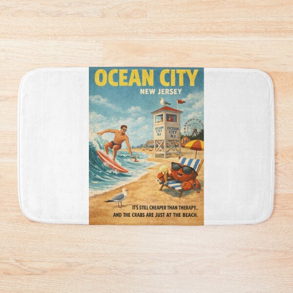 Item preview, Ocean City New Jersey Boardwalk Beach Pier 60 Surfing Jersey Shore Atlantic Ocean Lifeguard Tower Scene designed and sold by Aryabek.