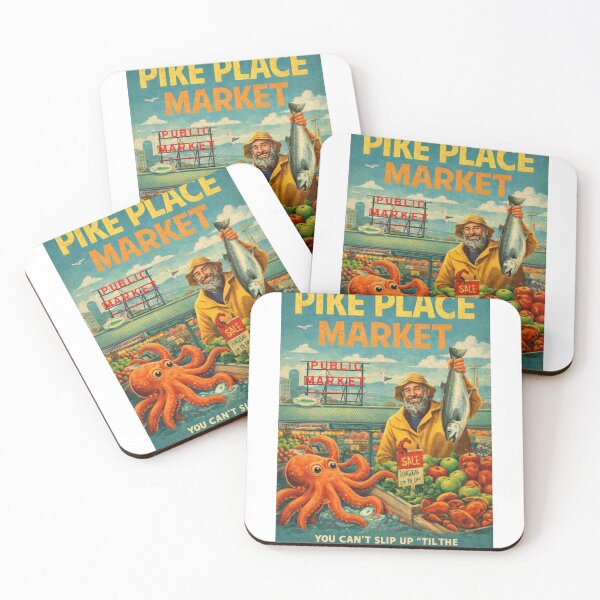 Item preview, Pike Place Market Seattle Washington Public Market Center Dungeness Crab Fishmongers and Space Needle Skyline designed and sold by Aryabek.