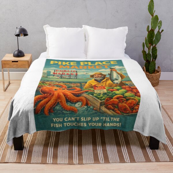 Item preview, Pike Place Market Seattle Washington Public Market Center Dungeness Crab Fishmongers and Space Needle Skyline designed and sold by Aryabek.