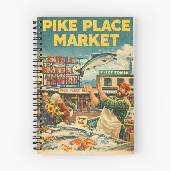 Item preview, Pike Place Market Seattle Washington Public Market Center Fish Toss Tradition and Space Needle Skyline designed and sold by Aryabek.