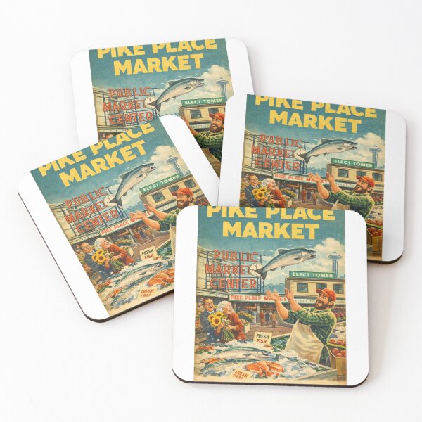 Item preview, Pike Place Market Seattle Washington Public Market Center Fish Toss Tradition and Space Needle Skyline designed and sold by Aryabek.