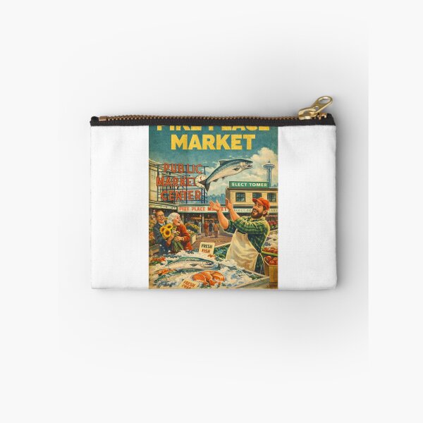 Item preview, Pike Place Market Seattle Washington Public Market Center Fish Toss Tradition and Space Needle Skyline designed and sold by Aryabek.