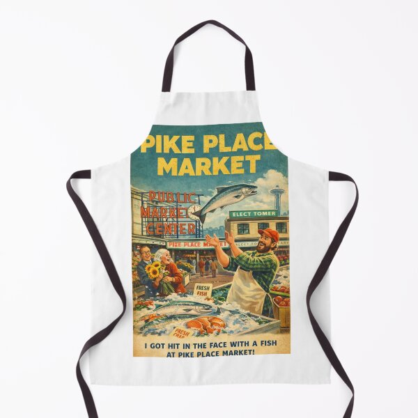 Item preview, Pike Place Market Seattle Washington Public Market Center Fish Toss Tradition and Space Needle Skyline designed and sold by Aryabek.