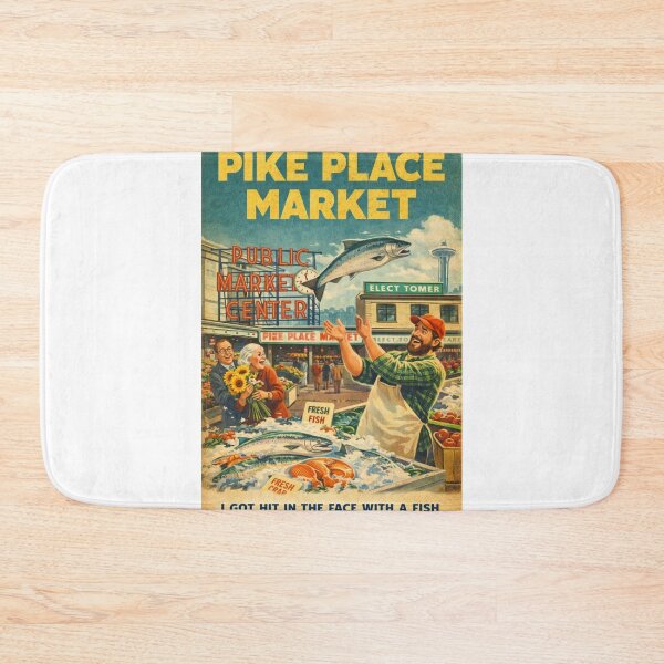 Item preview, Pike Place Market Seattle Washington Public Market Center Fish Toss Tradition and Space Needle Skyline designed and sold by Aryabek.