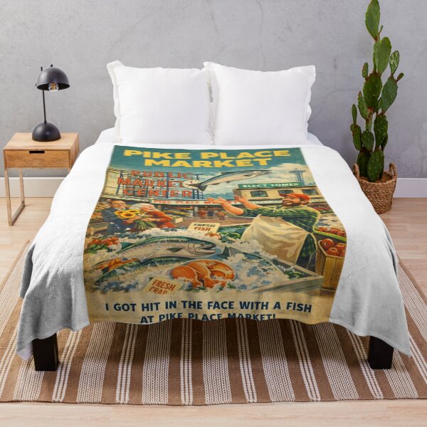 Item preview, Pike Place Market Seattle Washington Public Market Center Fish Toss Tradition and Space Needle Skyline designed and sold by Aryabek.