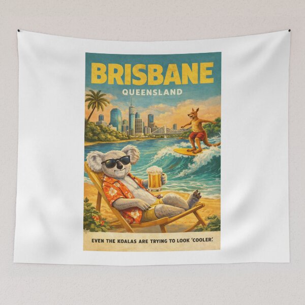 Item preview, Brisbane Queensland Australia Brisbane River Story Bridge Skyline South Bank Kangaroo Surf Scene designed and sold by Aryabek.